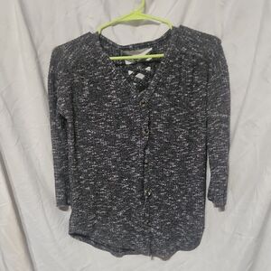 No Boundaries Charcoal and White Crisscross Cardigan